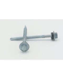 Galvanised hex screw with rubber seal. Part No 12-14X65CL3SDSN