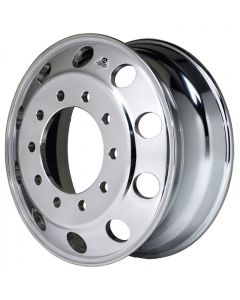 ALCOA BRAND Alloy wheel super single with dura bright mirror polished outside only 22.5" x 12.25" x 285.75mm PCD 10 stud 26.75" hole to suit Kenworth and other applications. Part No.824621DB (alt JW 1175285SS26P OE 22.5" x 11.75")