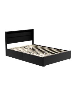 Artiss Bed Frame Double Size LED with 4 Drawers Black DUNN