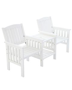 Gardeon Outdoor Garden Bench Loveseat Wooden Table Chairs Patio Furniture White