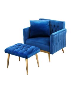 Artiss Armchair Ottoman Accent Chair Pillow Velvet Blue