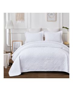 Antique White 100% Cotton Quilted 3 pcs Bedspread Coverlet Set King