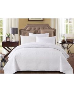 Pure White 100% Cotton Quilted 3 pcs Bedspread Coverlet Set King