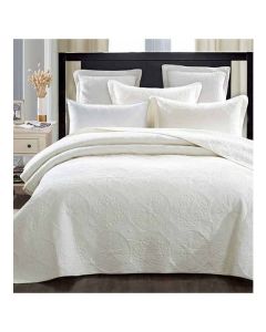 Elegant Ivory 100% Cotton Quilted 3 pcs Bedspread Coverlet Set King