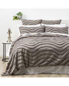 Chenille Wave 100% Cotton Vintage Washed Grey Tufted Quilt Cover Set by Cloud Linen Queen