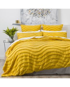 Chenille Wave 100% Cotton Vintage Washed Mustard Tufted Quilt Cover Set by Cloud Linen Queen