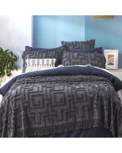 Riley 100% Cotton Vintage Washed Tufted Slate Bed Cover Set by Renee Taylor Queen/King