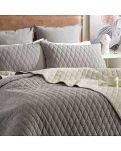 Diamante Vintage Stone Washed Cotton Reversible Quilted Charcoal Coverlet Set by Renee Taylor Queen/King