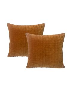 Minerva Caramel Twin Pack Cotton Velvet Embroidered Cushion Polyester Filled by Cloud Linen