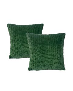 Minerva Emerald Twin Pack Cotton Velvet Embroidered Cushion Polyester Filled by Cloud Linen