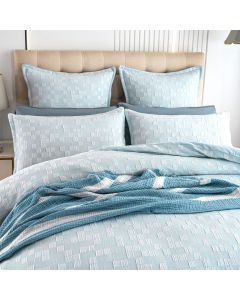 Jervis Checks Jacquard French Blue Quilt Cover Set by Renee Taylor Queen