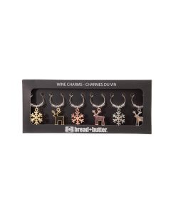 Bread and Butter (3) Snowflake and (3) Reindeer Wie Glass Charms - 6 Pack