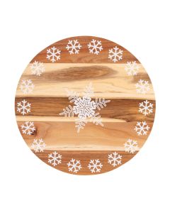 Bread and Butter 18 Inch Print Wooden Lazy Susan Tray - White Snowflake