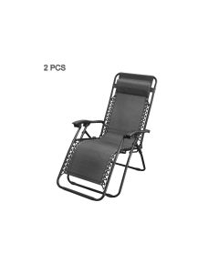 2 Pcs Zero Gravity Folding Reclining Chair (Black)