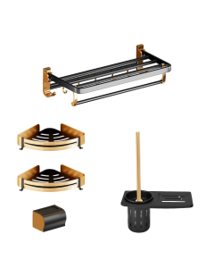 Gominimo Bathroom Wall Mount Black Gold Accessories Set (E)