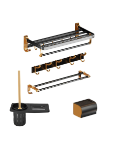 Gominimo Bathroom Wall Mount Black Gold Accessories Set (F)