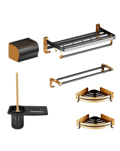 Gominimo Bathroom Wall Mount Black Gold Accessories Set (G)