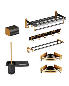 Gominimo Bathroom Wall Mount Black Gold Accessories Set (H)