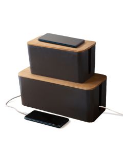 GOMINIMO set of Two Cable Management Box with Bamboo Lid (Black)