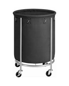 SONGMICS Laundry Basket with Wheels with Steel Frame and Removable Bag Black