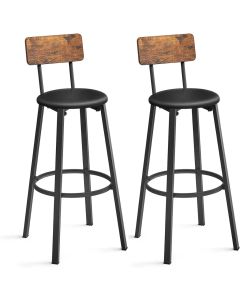 VASAGLE Set of 2 Bar Stools with Footrest PU Cover Vintage Brown Black