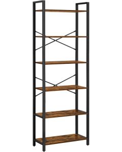 VASAGLE 6-Tier Bookcase Storage Shelf Industrial Design Vintage Brown Black