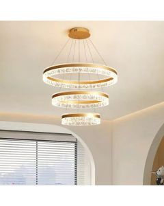 Gold 3 Rings 180W Modern Luxury Ring Pendant Light Adjustable Water Ripple LED Chandelier