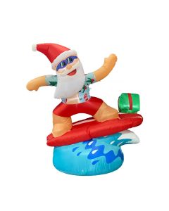 1.8m Inflatable Surfing Santa with LED Lights for Christmas Beach Decor