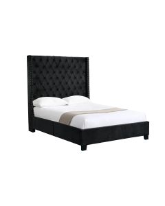 Ella Black Velvet Winged Bed 180cm - Queen