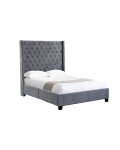 Ella Grey Velvet Winged Bed 180cm - King