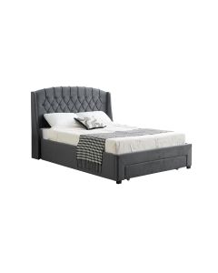 Paris Tall Tufted Velvet Dark Grey Bed with Storage Drawer - King