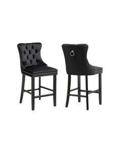 French Provincial Black Bar Stools with Footrest - Set of 2