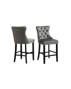 French Provincial Dark Grey Bar Stools with Footrest - Set of 2