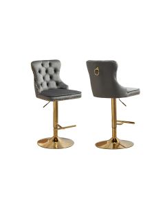 Sahara Dark Grey Barstool with Gold Stand -Set of 2