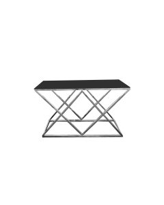 Alsea Console Table Silver Base - Black Glass