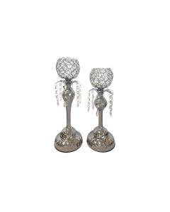 Crystal Silver Ball Candle Holder -Set of 2