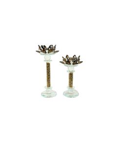 Flower Gold Crystal Candle Holder - Set of 2