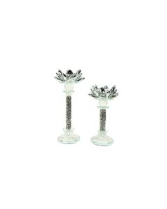 Flower Silver Crystal Candle Holder - Set of 2