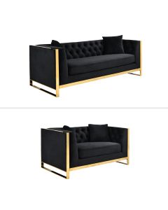 William Lounge - Black Velvet - Gold Trims