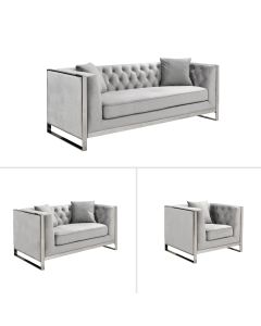 William Lounge - Light Grey Velvet - Silver Trims