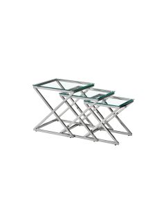 Bella Set of 3 Silver Side Table - Clear Glass