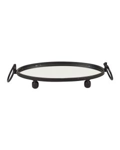 Eliza Oval Iron Mirror Tray with Handles - Black