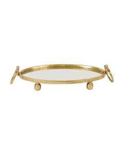 Eliza Oval Iron Mirror Tray with Handles - Gold