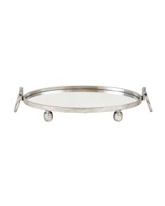 Eliza Oval Iron Mirror Tray with Handles - Silver