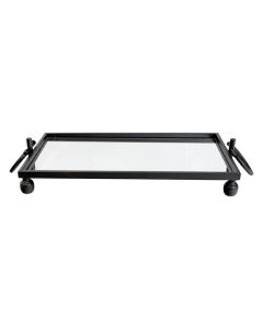 Eliza Small Rectangle Iron Mirror Tray with Handles - Black