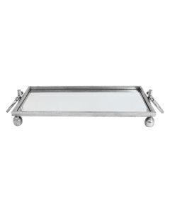 Eliza Small Rectangle Iron Mirror Tray with Handles - Silver