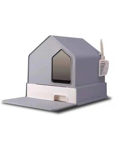 Petwiz Enclosed Cat Litter Box House - Grey