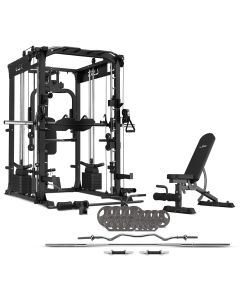 LSG GRK200 10-in-1 Home Gym Station, Power Rack, Smith Machine and Cable Crossover + 90kg Standard Weight Plate Set