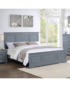 King Bed Frame in Solid Wood with Slats Support in Grey colour