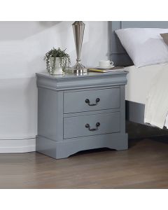 Bedside Table Grey Colour With 2 Drawers Night Stand Solid Wood Metal Handles